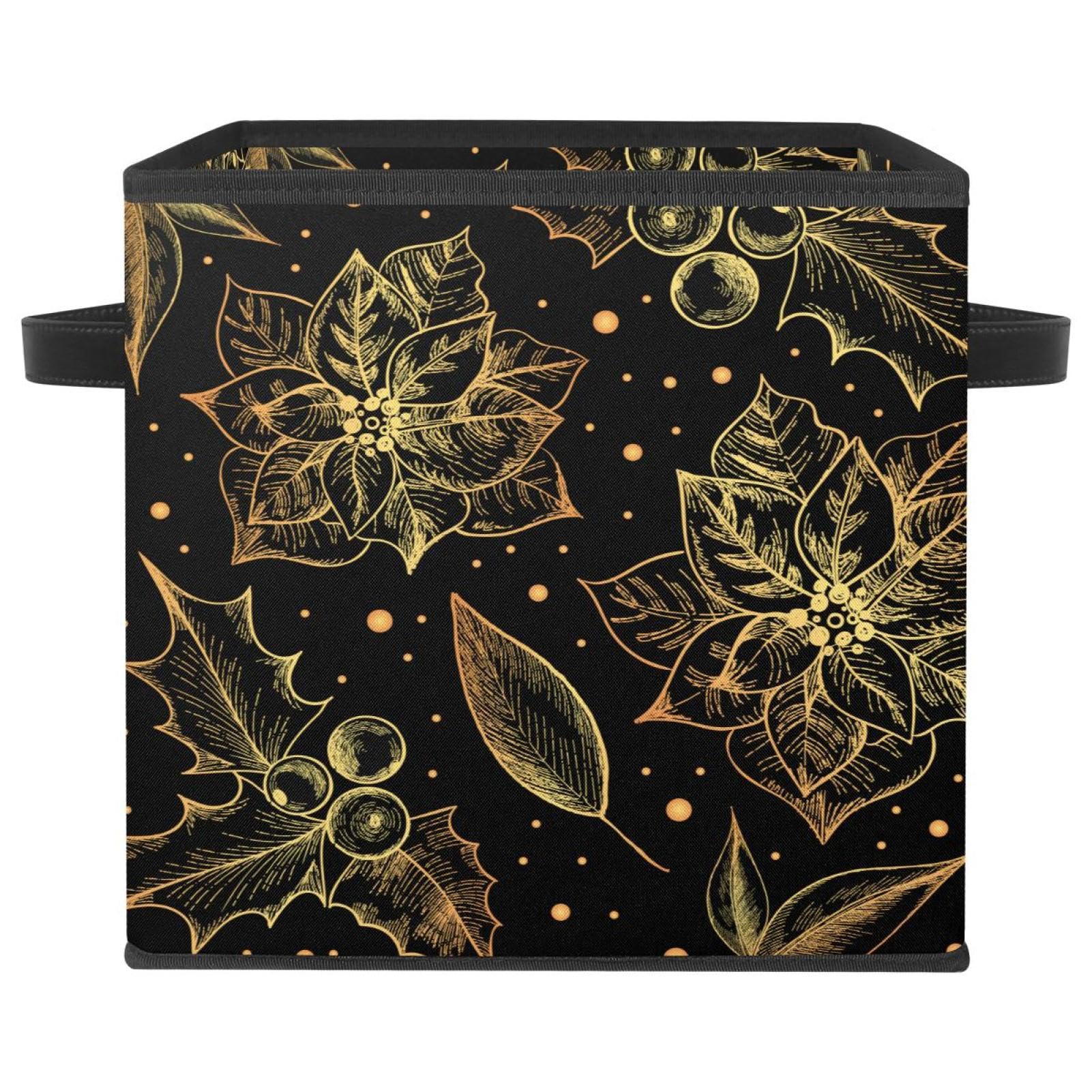 Boîte de rangement pliable cube Golden Berry Noël en tissu avec poignées