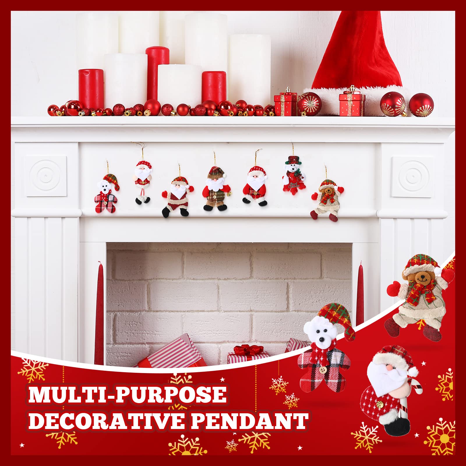 Set 12 Decorazioni Natalizie In Peluche Con Campanellino, Personaggi Assortiti (Babbo Natale, Renna, Pupazzo Di Neve...), Per Albero O Feste
