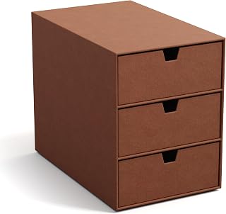 BIGSO INGRID Schubladenbox für Dokumente und Bürobedarf – Schreibtisch Organizer mit 3 Schubladen – Ablagesystem aus Faserplatte und Papier in Leinenoptik - Sienna