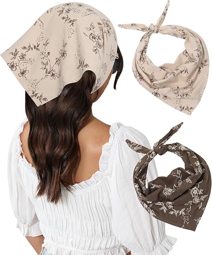 Cotton Floral Hair Scarf, 2PCS Triangle Head Bandanas for Women Girl