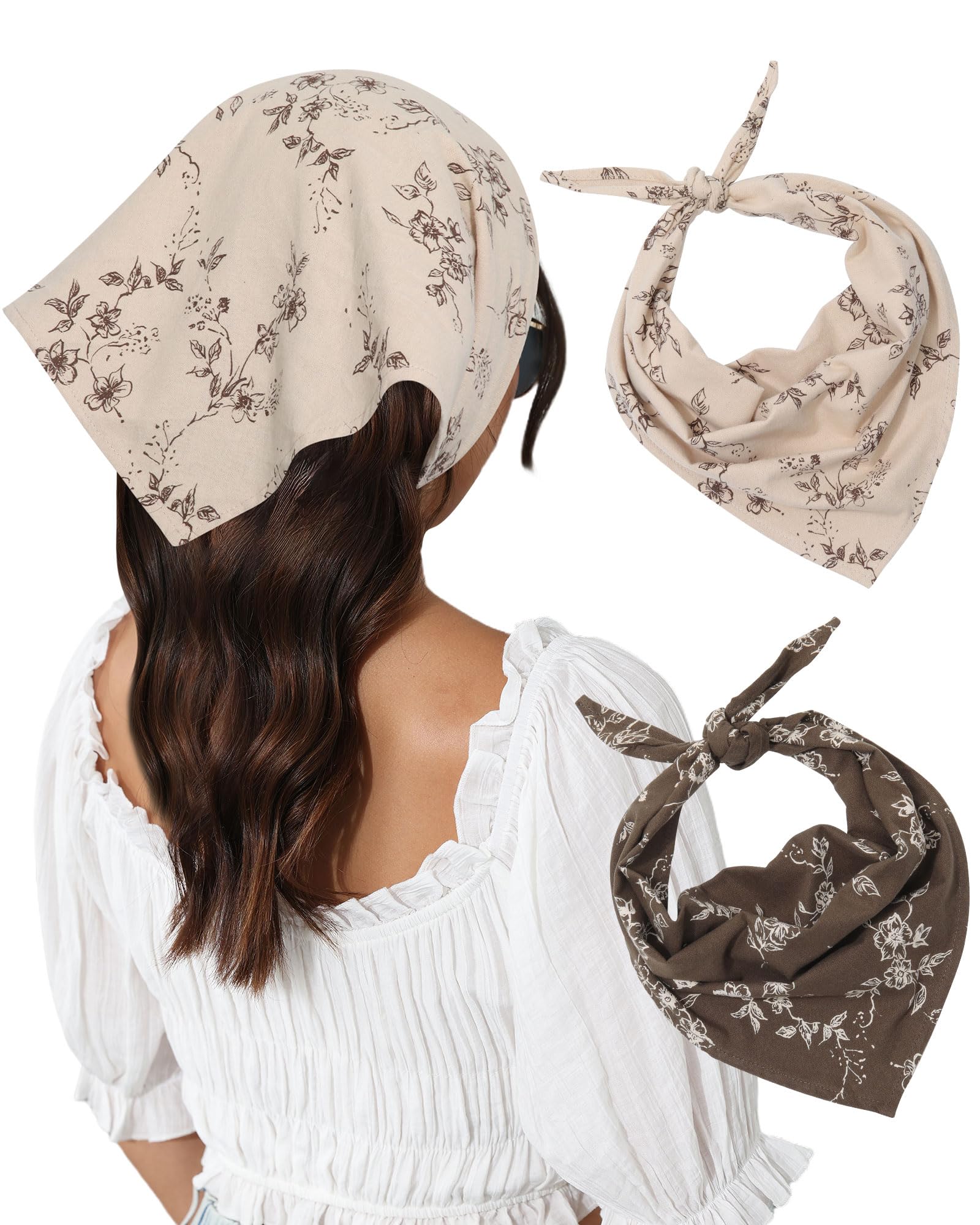 Molans Cotton Floral Hair Scarf - 2PCS Hair Scarves and Bandanas for Women Triangle Kerchief for Girls