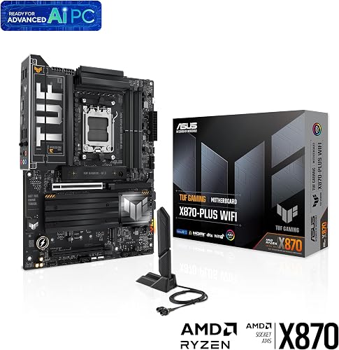 ASUS TUF GAMING X870-PLUS WIFI AMD ATX motherboard, 16+2+1(80A) power stages, DDR5, PCIe 5.0 w/ full support for next-gen GPUs, 4 x M.2 slots, WiFi 7, USB4, front USB 20Gbps w/ PD Fast Charge - 7