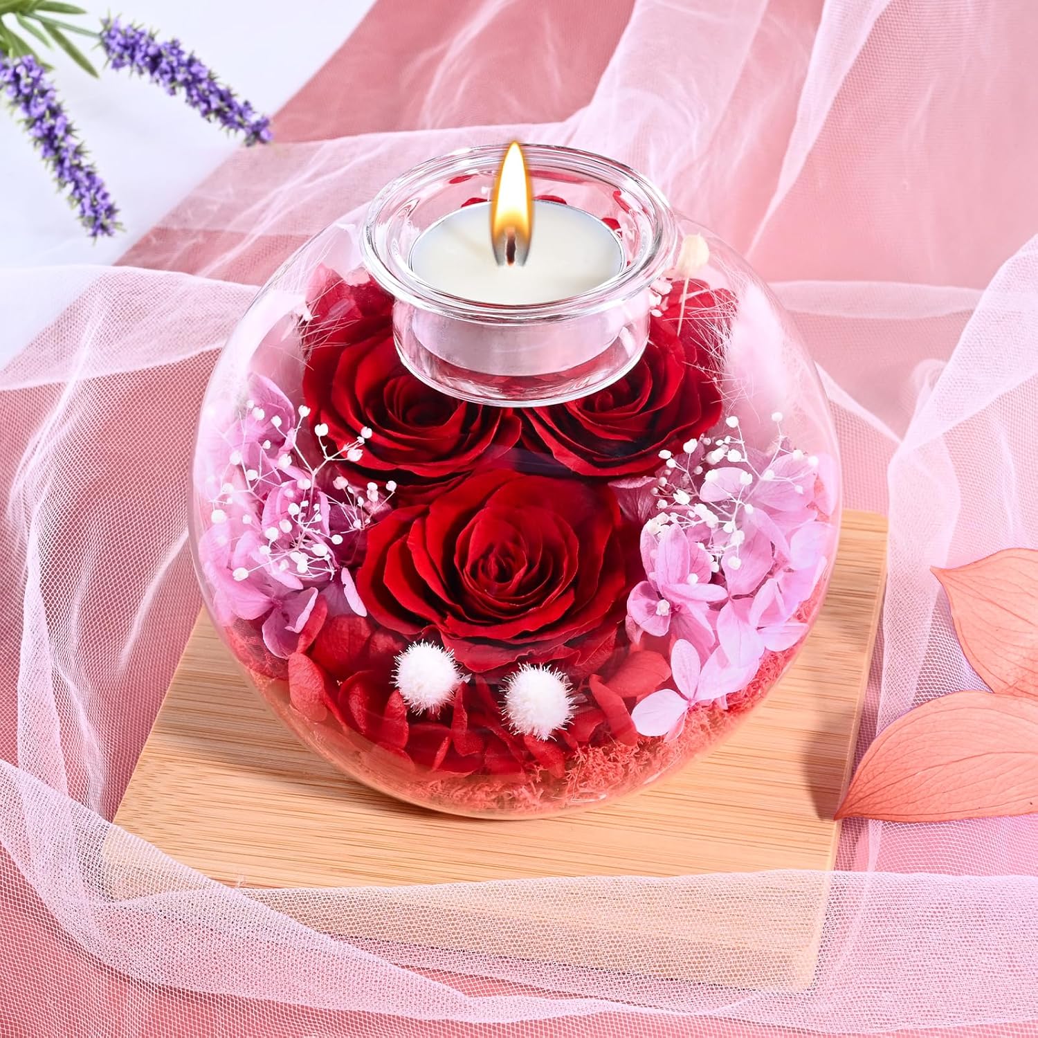 Yastouay Birthday Gifts for Women, Preserved Real Rose in Glass with Scented Candles - Forever Flowers Preserved Rose for Mothers Day, Anniversary, Flowers for Delivery Prime for Wife Girlfriend Mom