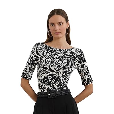 Lauren Ralph Lauren Petite Floral Stretch Cotton Boatneck T Shirts Women