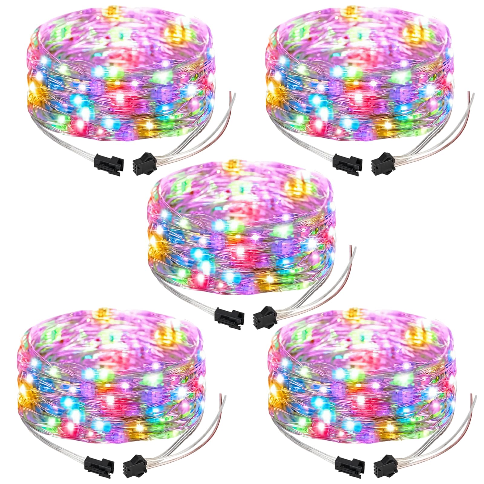 Ws2812B Ic Lot de 5 guirlandes lumineuses LED RVB 5 m Fil de cuivre à intensité variable, programmable, étanche pour fêtes, extérieur, mariages