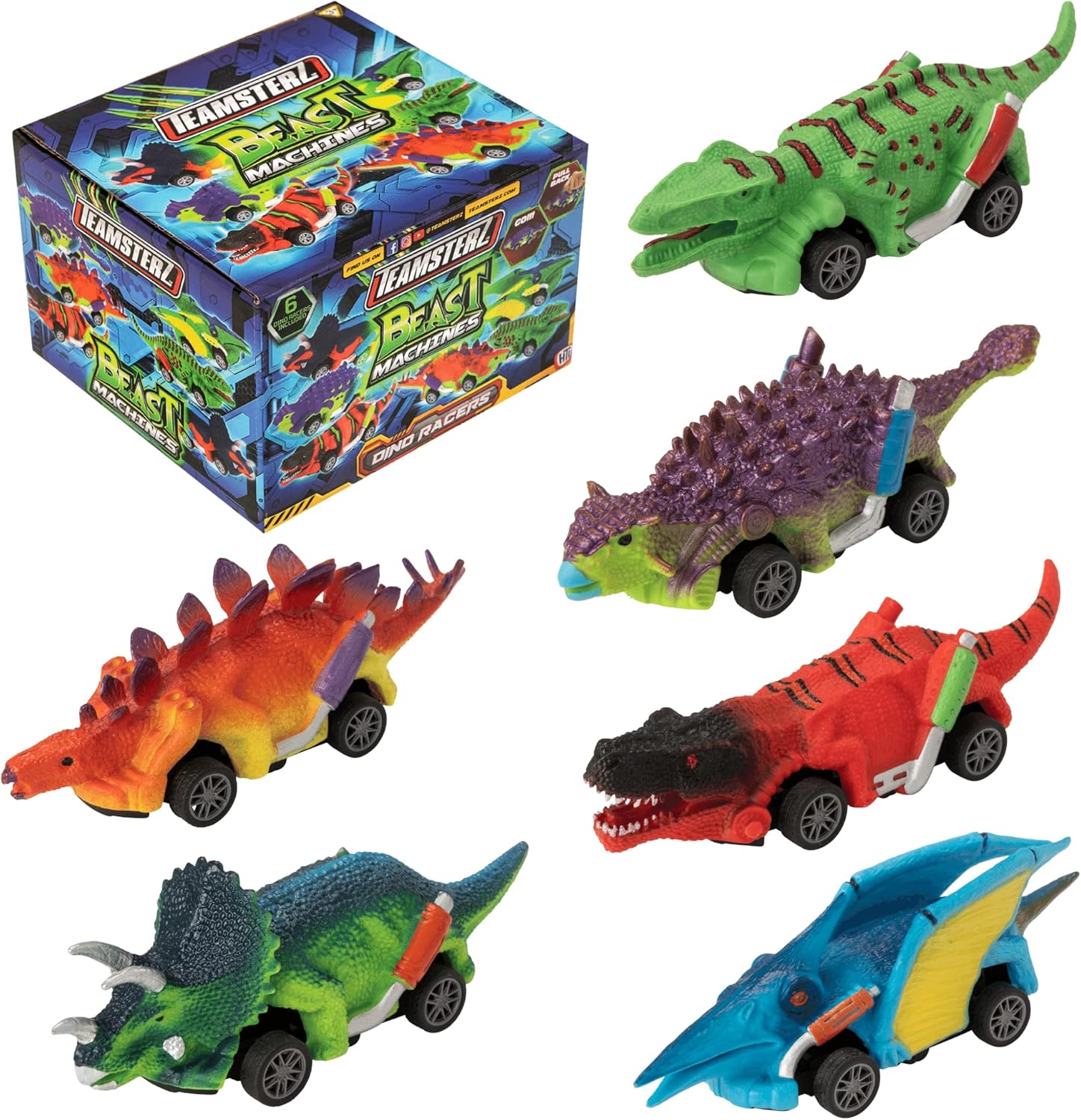 Teamsterz Beast Machines Dino Racers Car Play Set 6 x Dinosaur Toy