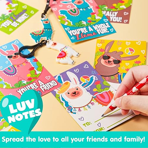 Miniatura 4 de JOYIN Paquete de 28 tarjetas de regalo para el día de San Valentín para niños con llavero de llama para tarjetas de intercambio de aula de San