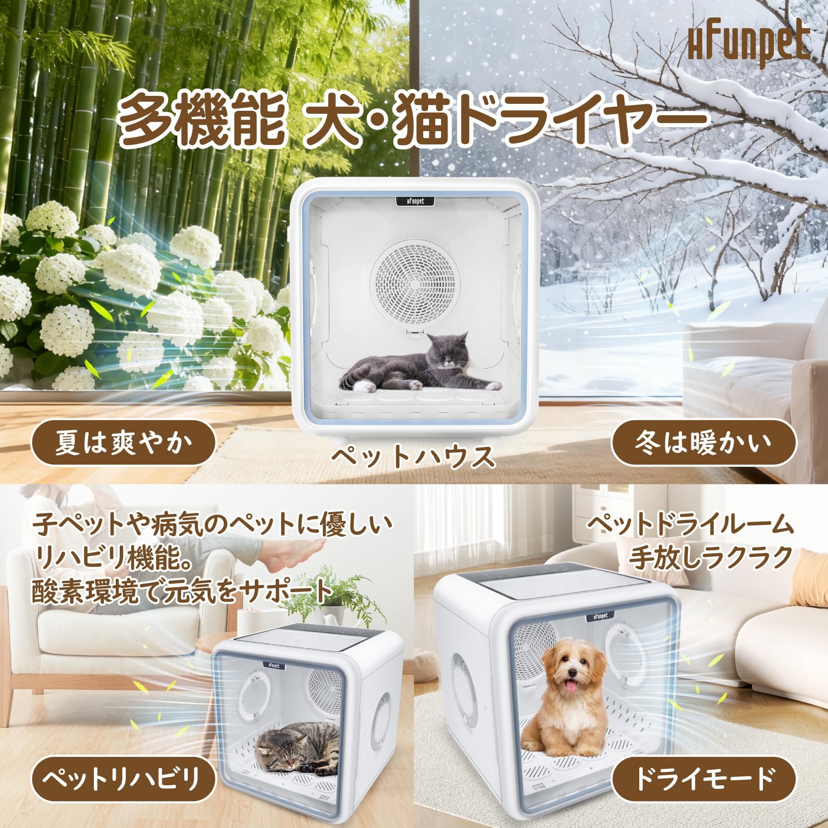 Amazon.co.jp: 「HFunpet」ペットドライルーム 72L大容量 天窓 ペット