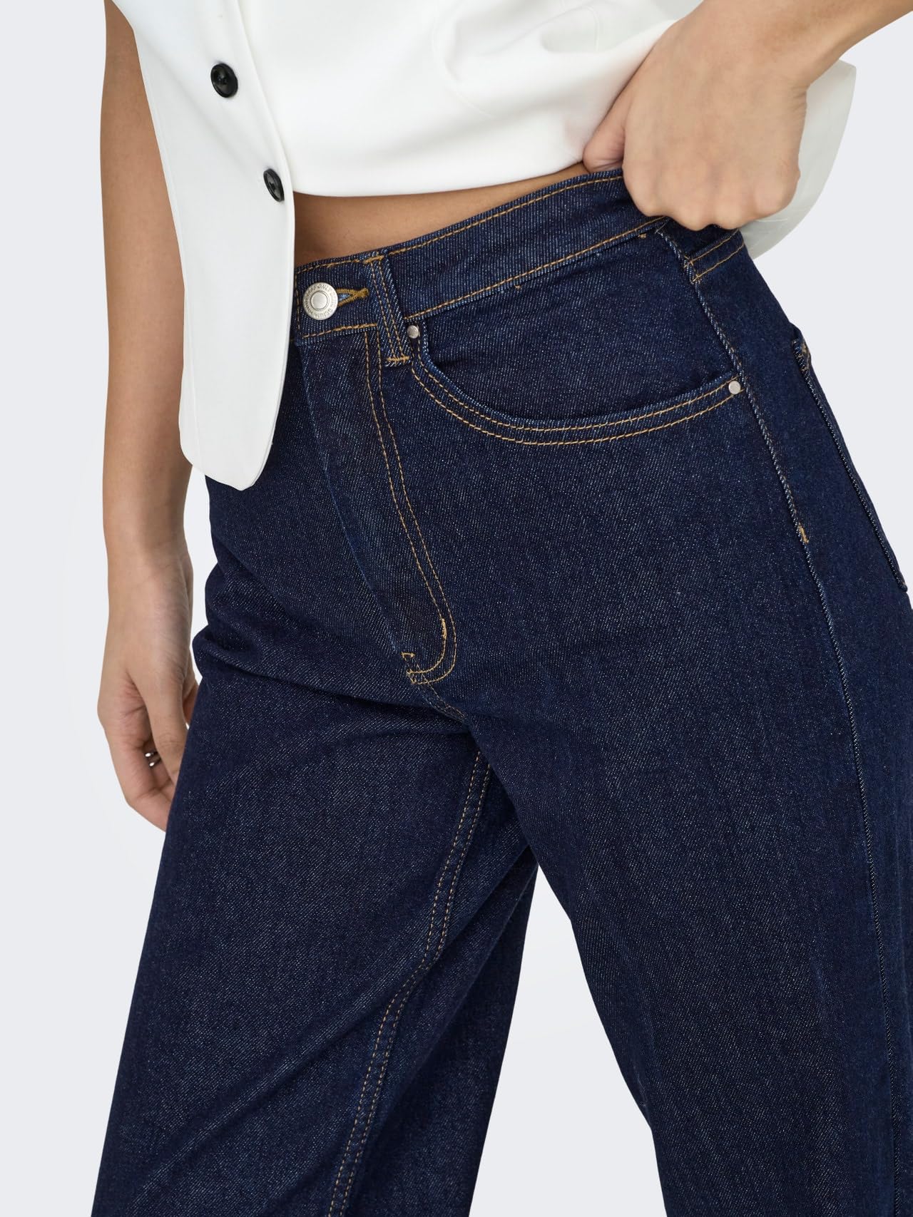 ONLY Jean à Jambe Large ONLJUICY Taille Haute Wide Leg Fit Jeans Dark Blue Denim 32 34 Dark Blue Denim (US) 32 / L34