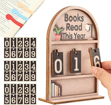 Books Read This Year Counter, Books Read This Year Sign with Stand and Bookmark, Book Tracker for Reading Goal Bookshelf Decor, Gift for Teachers, Librarians, ReadersColorWood