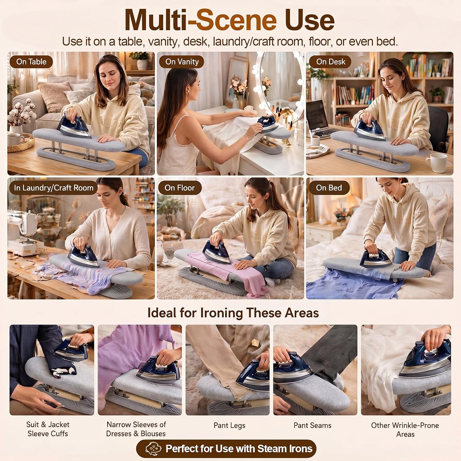 Mifoci 21 Inch Dual Sided Ironing Board for Sleeve Pressing Mini Tabletop Board Cotton Cover Thick Pad Metal Frame Garment Care Surface for Sewing Laundry Pants Cuffs Collars(Grey)