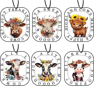 Highland Cow Car Air Fresheners, Cute Cow Print Stuff Hanging Car Accessories Merch Stuffed Animals Decor Gifts 6 Pack for Women Men Home Decorations Party