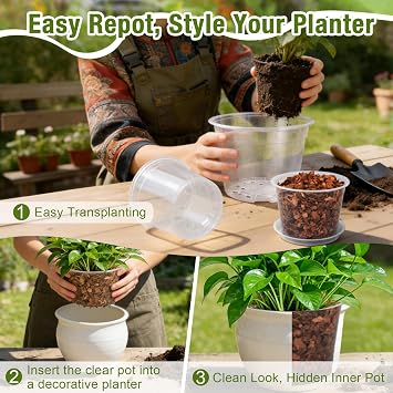 12/10/8/6/4 Inch Clear Nursery Pots with Drainage and Saucers, 20 Pack Large Clear Plastic Nursery Pots for Plants, Seedling Plant Pots for Repotting and Growing Plants, Flowers & Vegetables