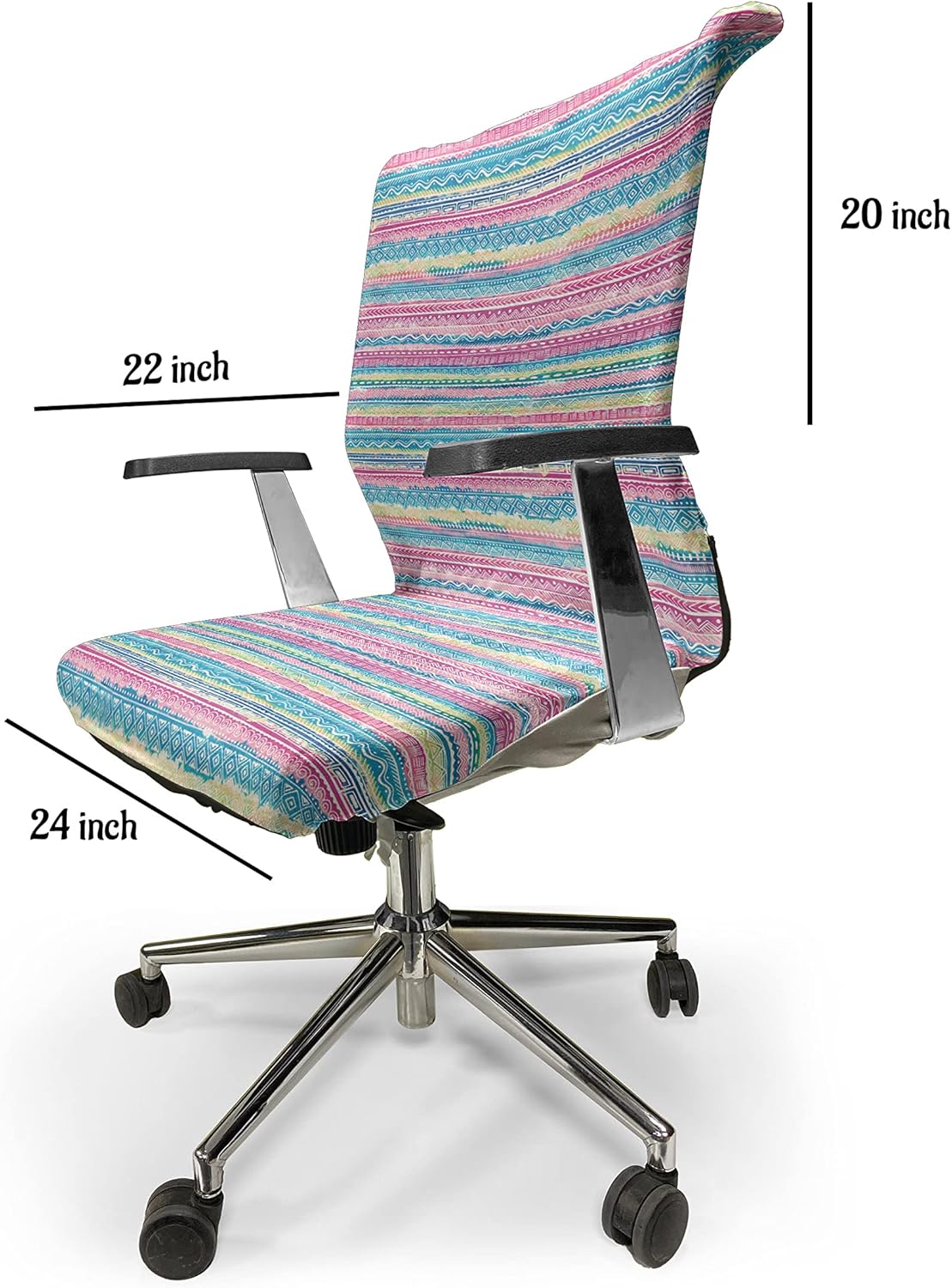 Ambesonne Tribal Office Chair Cover, Watercolor Tie Dye Effect Art Stripes Aquatic Theme Bohemian Aztec Print, Stretchable Decorative Universal Size High Back Printed Slipcover, Cream Pink