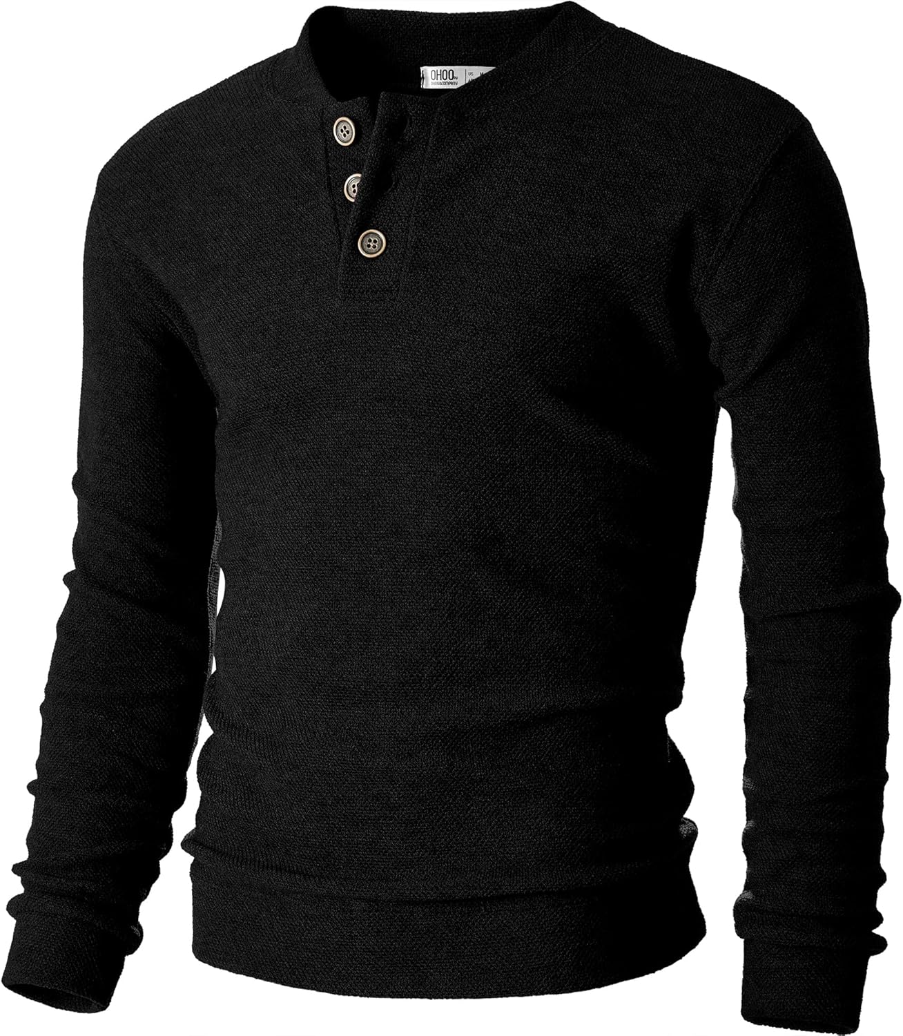 Ohoo Mens Slim Fit Sweaters Casual Pullover Knit Long Sleeve Button Crewneck Henley Sweaters