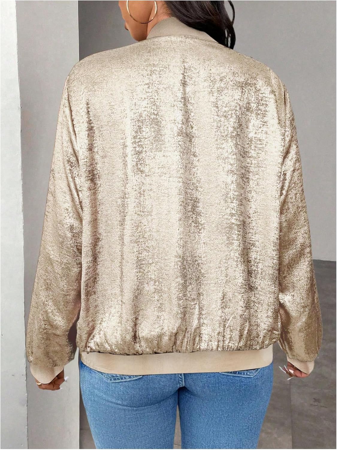 Floerns Women's Plus Size Long Sleeve Bomber Jacket Zipper Baseball Collar Lightweight Jacket - Image 3