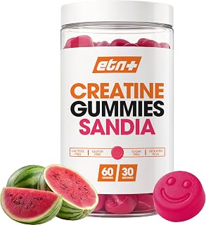 ETN+ Gominolas de Creatina Monohidratada 3000mg | 60 Gummies – 30 Servicios (para 1 mes) | Sin Azúcar, Sin Gluten | Mejora Fuerza y Potencia | De Origen Natural (Sandía)