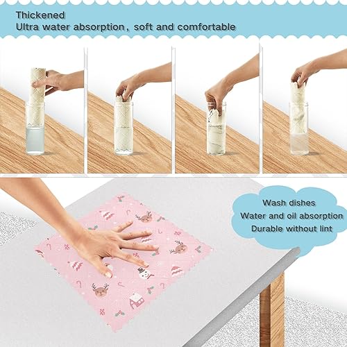 Miniatura 4 de KLL Christmas Symbol Pattern Pink Microfiber Drying Towels for Car Detailing Table Tea Towel Set Hand Towels Kitchen Decorative Highly Absorbent