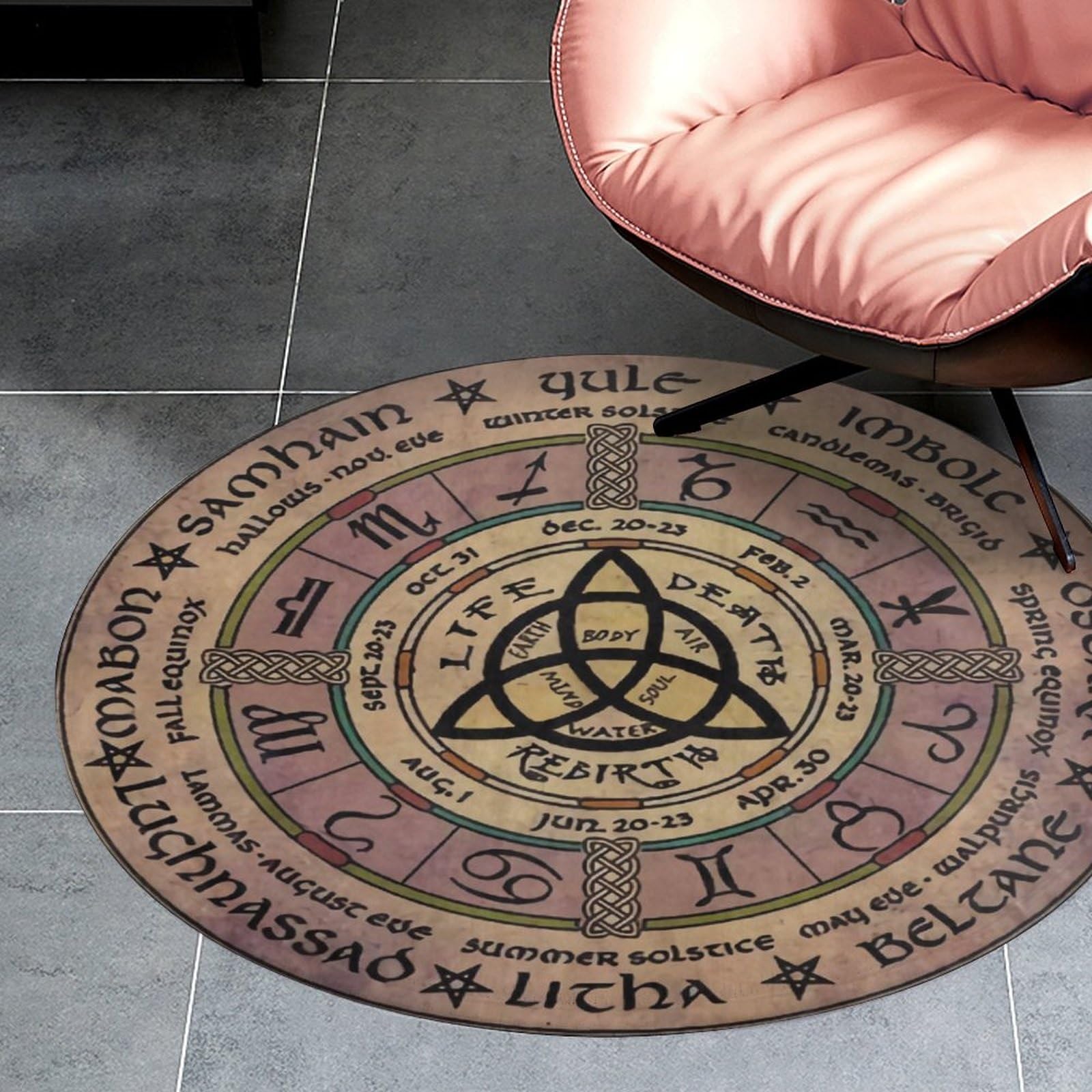 Tapis rond Viking de salon en polaire corail style mythologie nordique 90cm