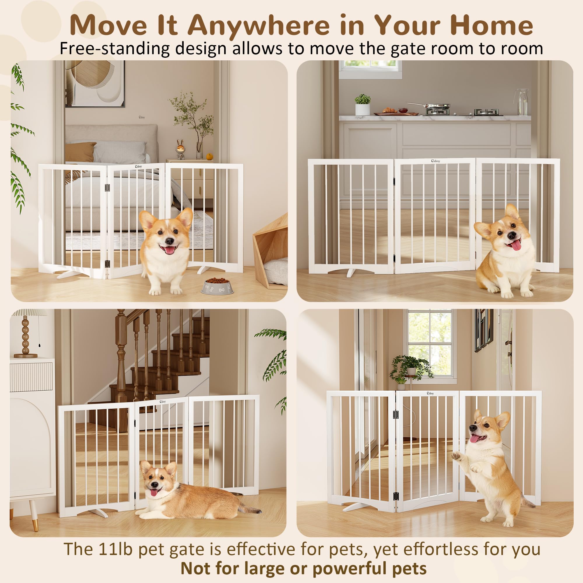 cideny Cideny Free Standing Dog Gate Indoor, Foldable Dog Gate for Doorways Stairs Hallways, 3-Panel Freestanding Pet Gate with Support Feet for Stability, Folding Puppy Gate Easy to Move, Doggy Gate 54"x24" in use