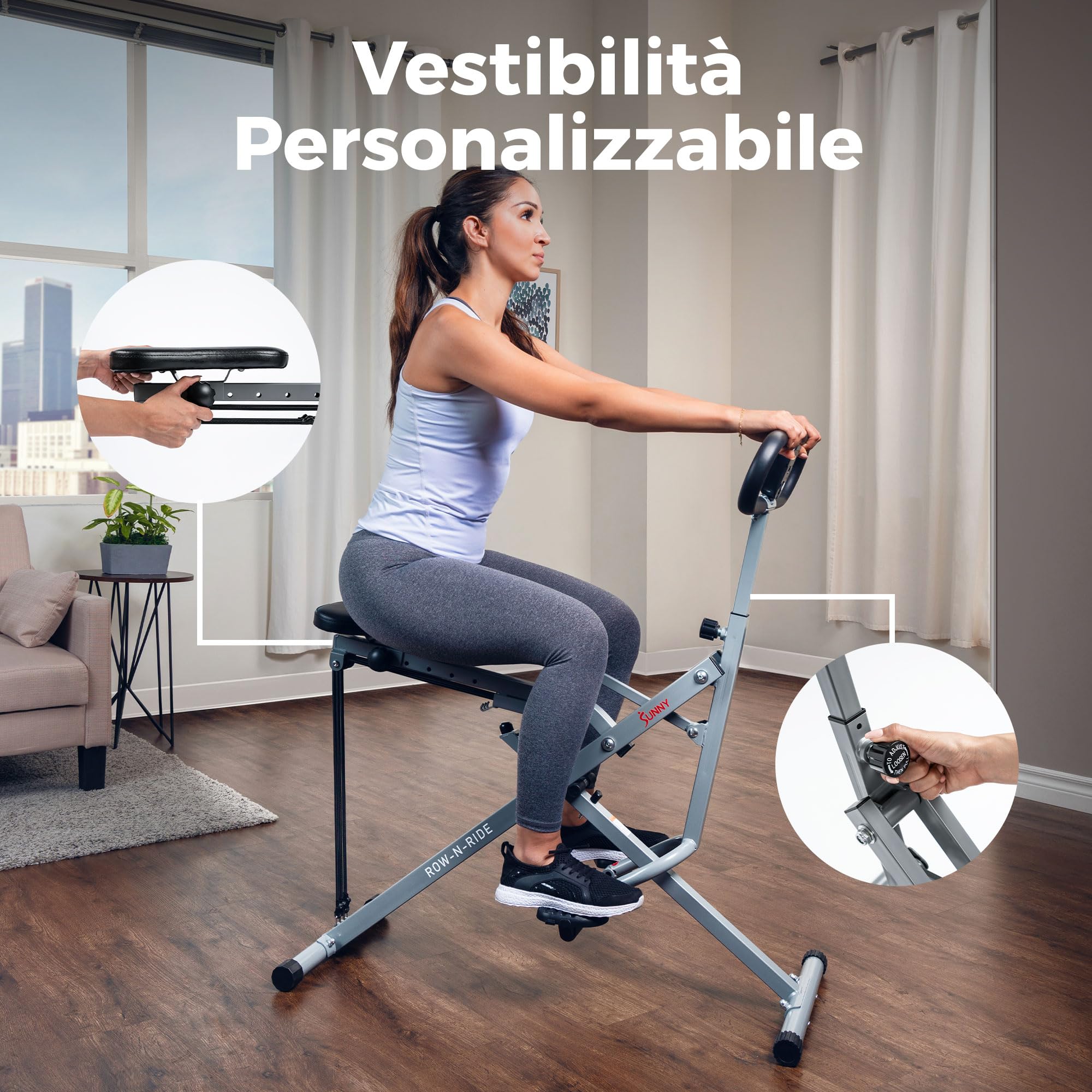 Sunny Health & Fitness Attrezzo per Allenamento con Squat Assist Row-N-Ride, Pieghevole e di Facile Montaggio con Resistenza Regolabile, Macchina per Allenamento in Casa per Braccia, Glutei e Gambe