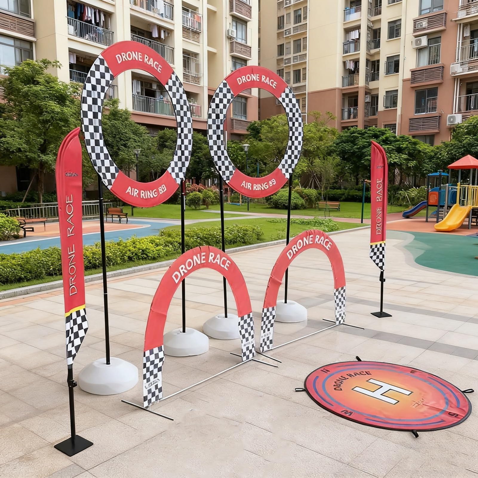 Complete Drone Racing Training Kit, RC FPV Racing Training Gates,Obstacle Hoop + Course Flag + Arch Gate + Landing Pad Mat for Kids/Beginners