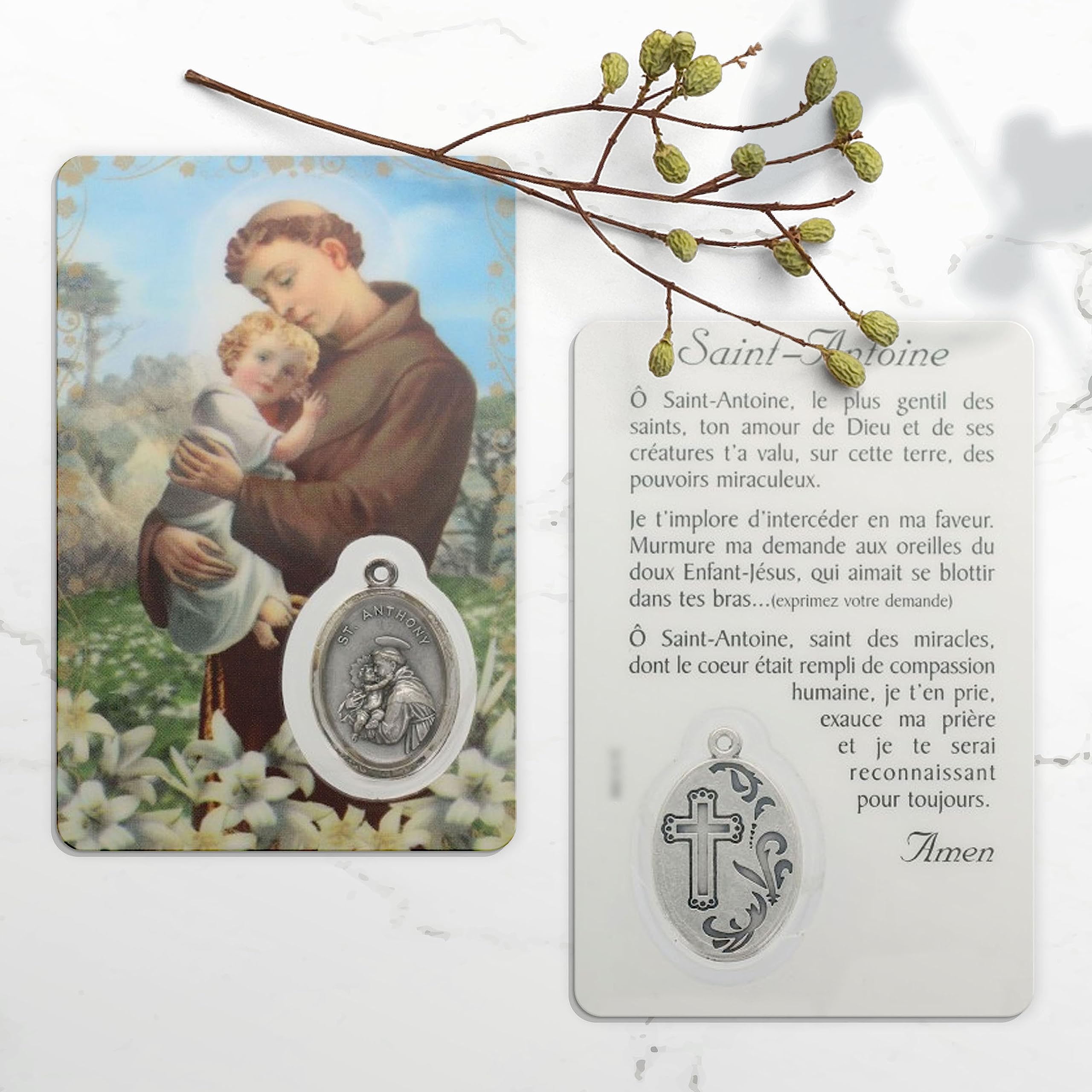 Palais du RosaireSaint Anthony Prayer Card with Medal - Religious Image - Plastic Christian Worship