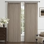 Pinch Pleated 90 Inch Blackout Living Room Curtains 2 Panels Set, Thermal Wide Summer Heat Curtain Thick Linen Blend Warm Sound Dampening Neutral Memory Drapes with Hooks & Rings 50" W x 90" L, Birch