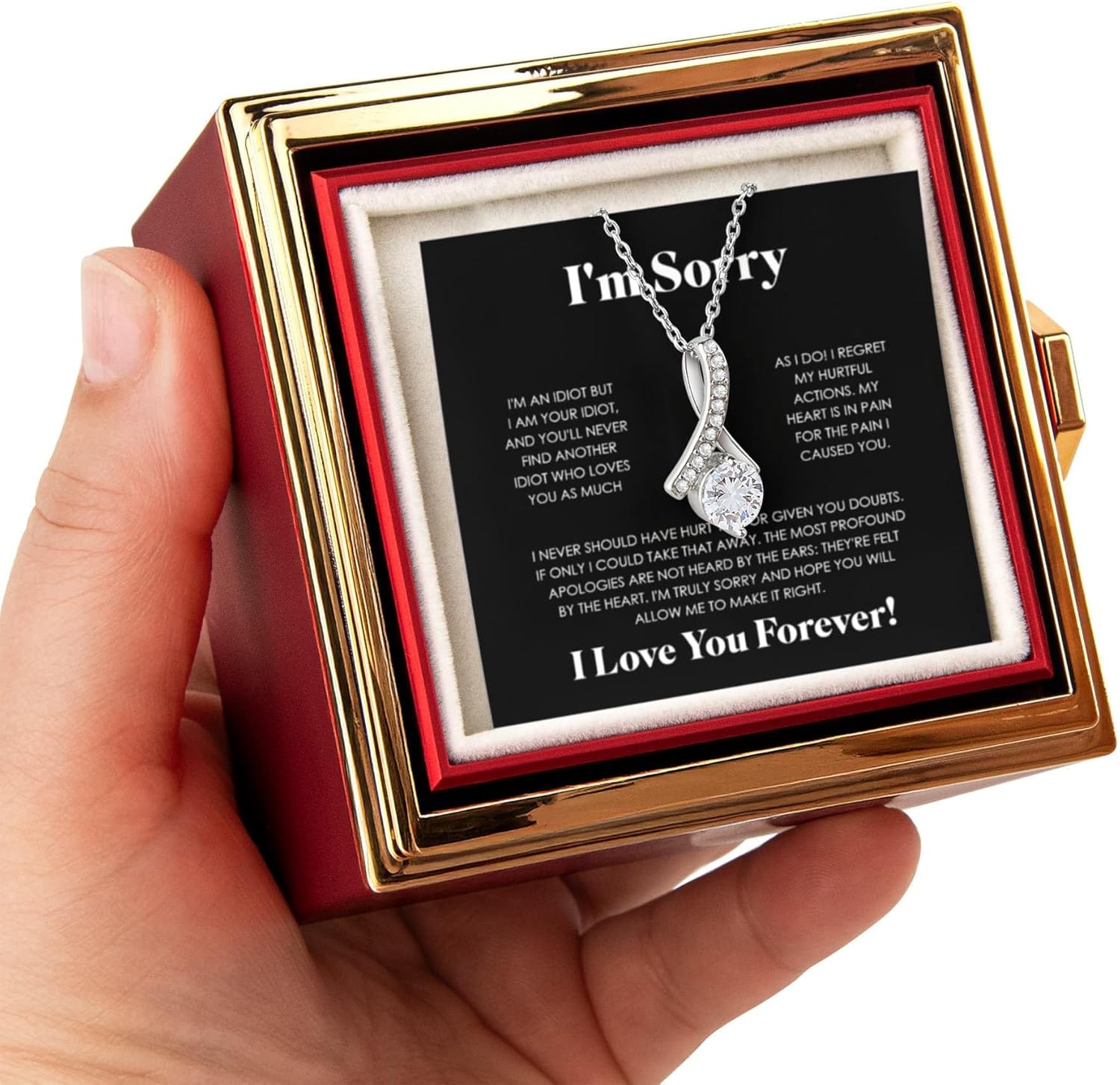 FG Family Gift Mall Im Sorry Gifts For Her, Apology Gifts For Her, I Love You I'm Sorry Gift, Giant Sorry Forgiveness Necklace with Message Card and Gift Box