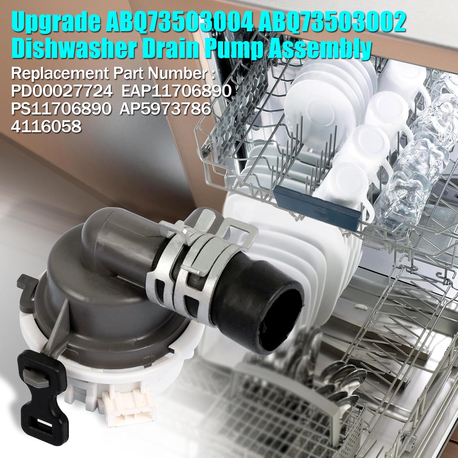 Upgrade ABQ73503004 Dishwasher Drain Pump Assembly Replacement for LG and Kenmore Models, Replaces ABQ73503002 Dishwasher Drain Pump Assembly