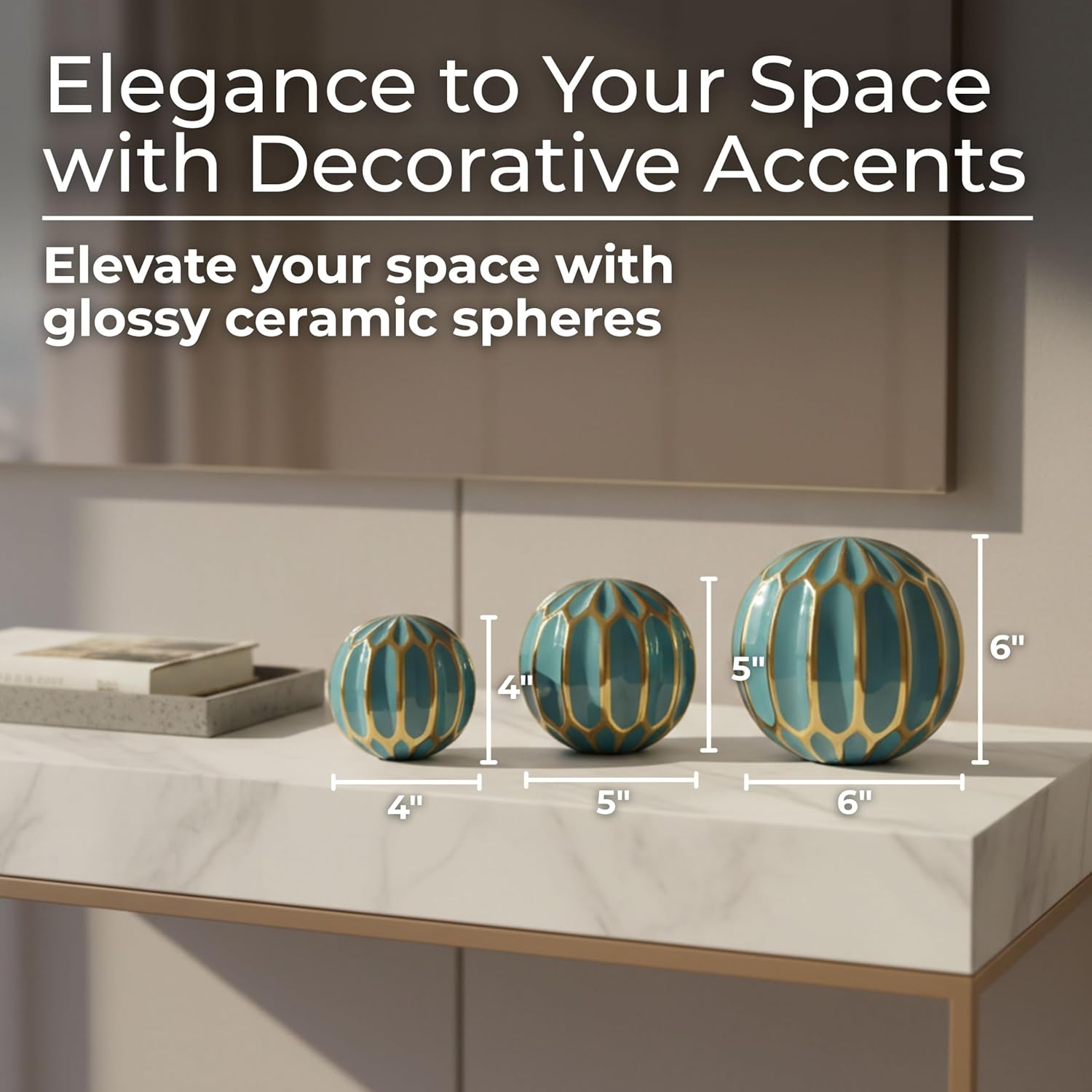 Sagebrook Home Set of 3 Blue Decorative Orbs – Stoneware & Ceramic Spheres for Home & Office Decor – Elegant Accent Pieces for Living Room, Bedroom, Coffee Table & Shelves