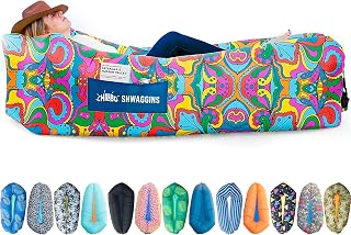 Chillbo Inflatable Couch – Unique Designs - No-Pump Setup, Ripstop Polyester, Stability Pegs, Fun Prints - Portable Air Inflatable Lounger for Beach, Camping, Festivals, and Tailgating