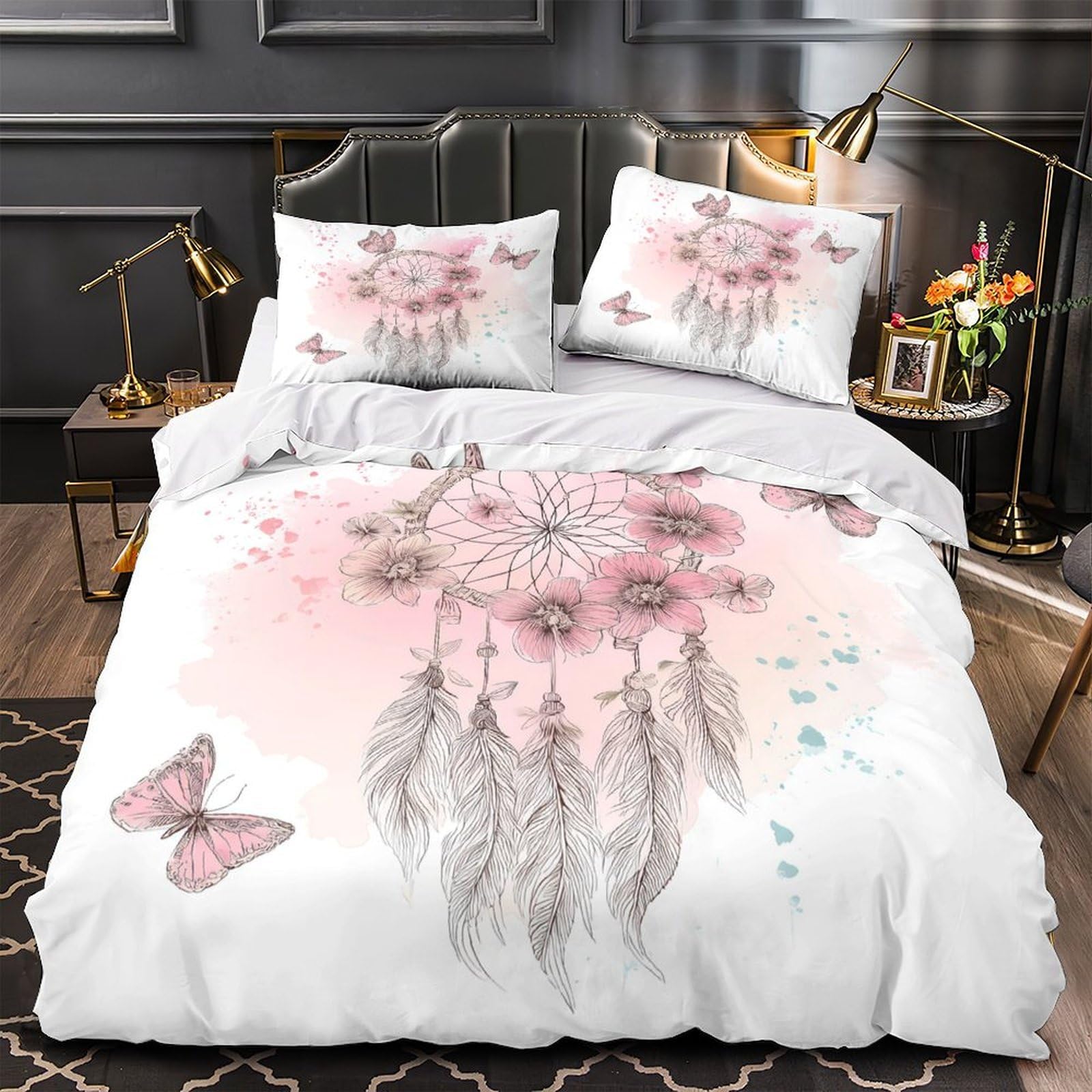 Housse de couette ultra douce motif champignons 3D en microfibre super king