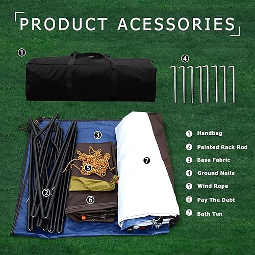 Miniatura 6 de Tienda de ducha portátil para campamento, 63 x 63 x 95 pulgadas, tela Oxford 210D, impermeable, refugio de inodoro portátil con bolsa de transporte