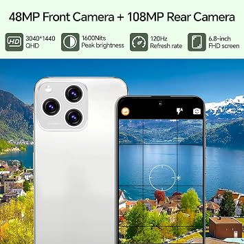Unlocked Cell Phones K16PM, 5G Cell Phones, Android 14 Smartphone, 5000mAh Battery, Snapdragon 888, 12GB RAM + 512GB Storage, 48MP + 108MP Camera, 6.8 3040 x 1440 Display, Dual SIM, GPS, WiFi