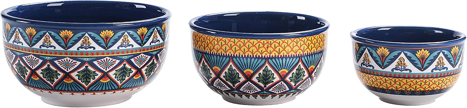 Bico Havana Ceramic Bowl with Air Tight Lid Set of 3(27oz, 18oz, 9oz each), Prep bowls, Food Storage Bowl for Salad, Snacks, Fruits, Microwave and Dishwasher Safe