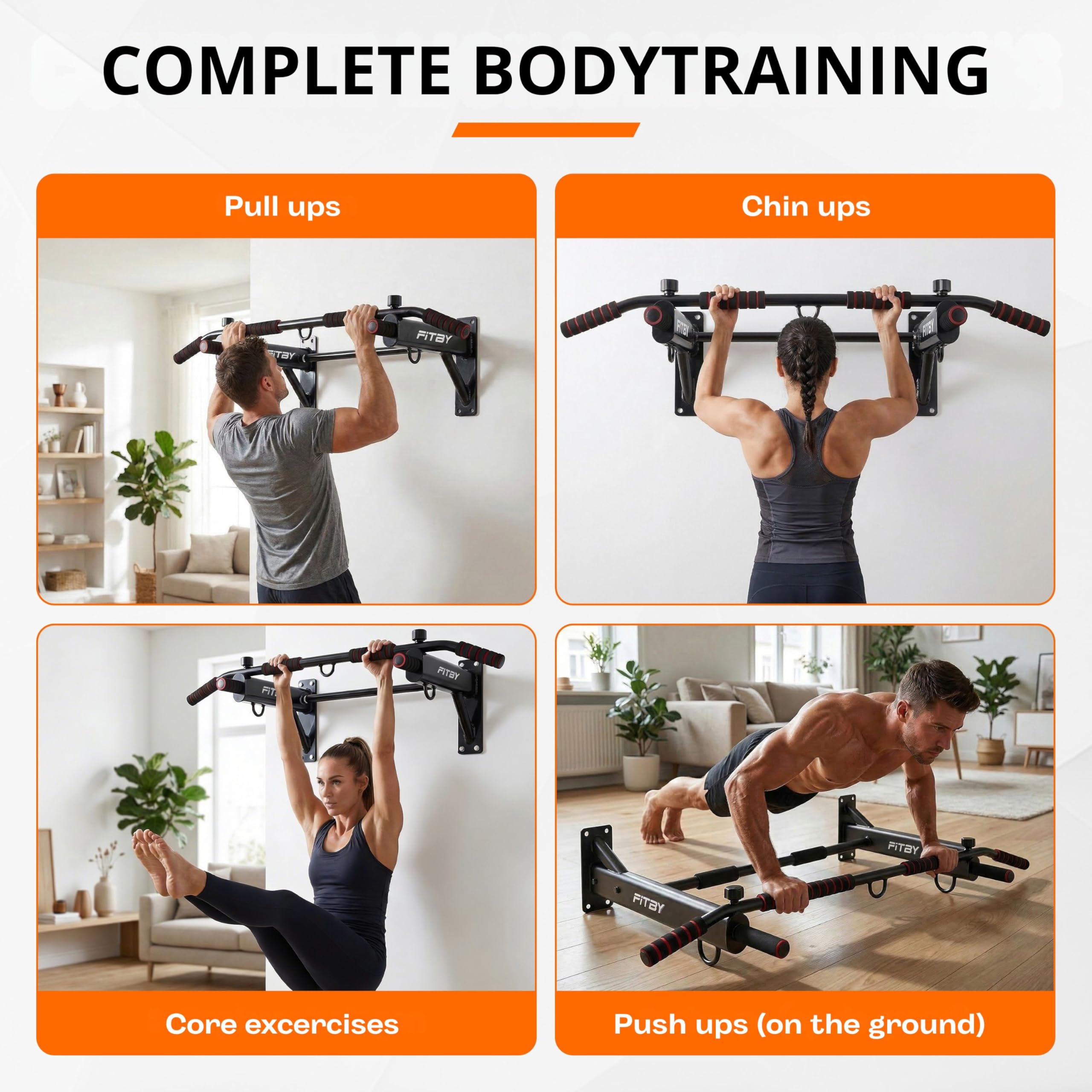 Barra de Dominadas de Pared 4 en 1, Pull Up Bar Multifuncional para Dominadas, Fondos y Elevaciones de Piernas, Estación de Calistenia para Gimnasio en Casa, Acero, Negro