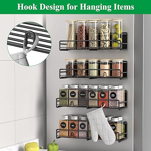 Miniatura 2 de HuggieGems Paquete de 4 organizadores magnéticos para especias para refrigerador y horno microondas, estante de metal para nevera para cocina, negro