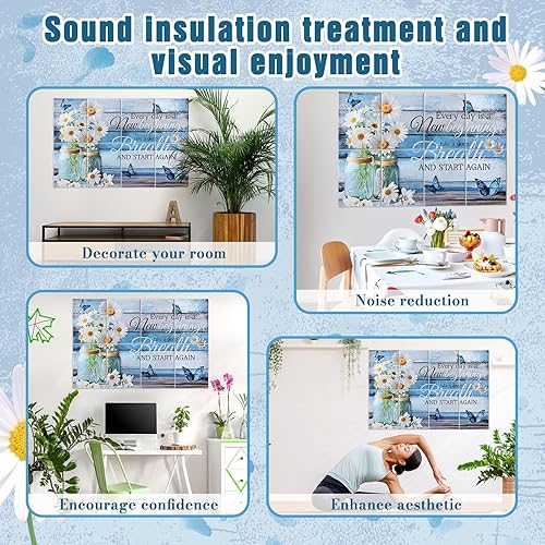 Miniatura 5 de Paquete de 8 paneles acústicos artísticos, paneles de pared insonorizados de 48 x 32 pulgadas, autoadhesivos, acolchados decorativos que absorben el