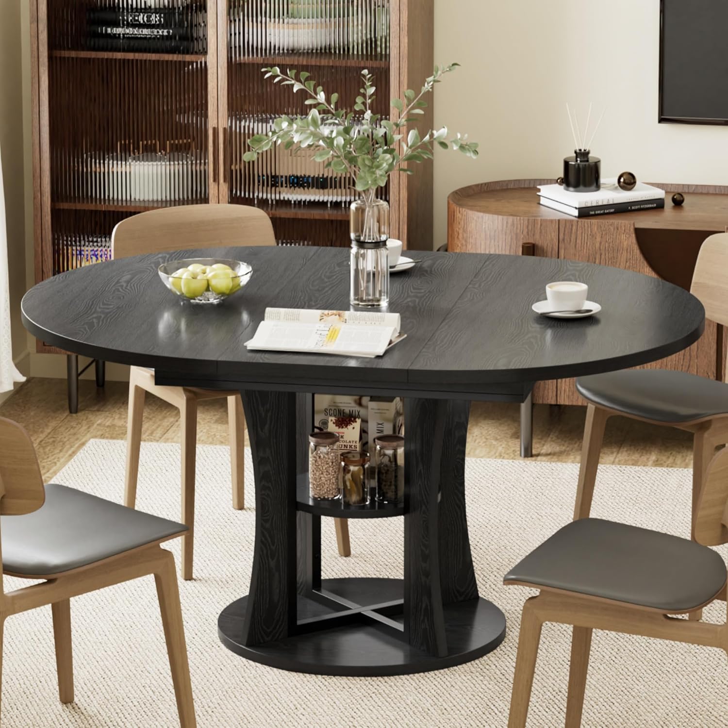 Amazon.com - 43.3in-59in Extendable Round Dining Table for 4-8, Modern ...