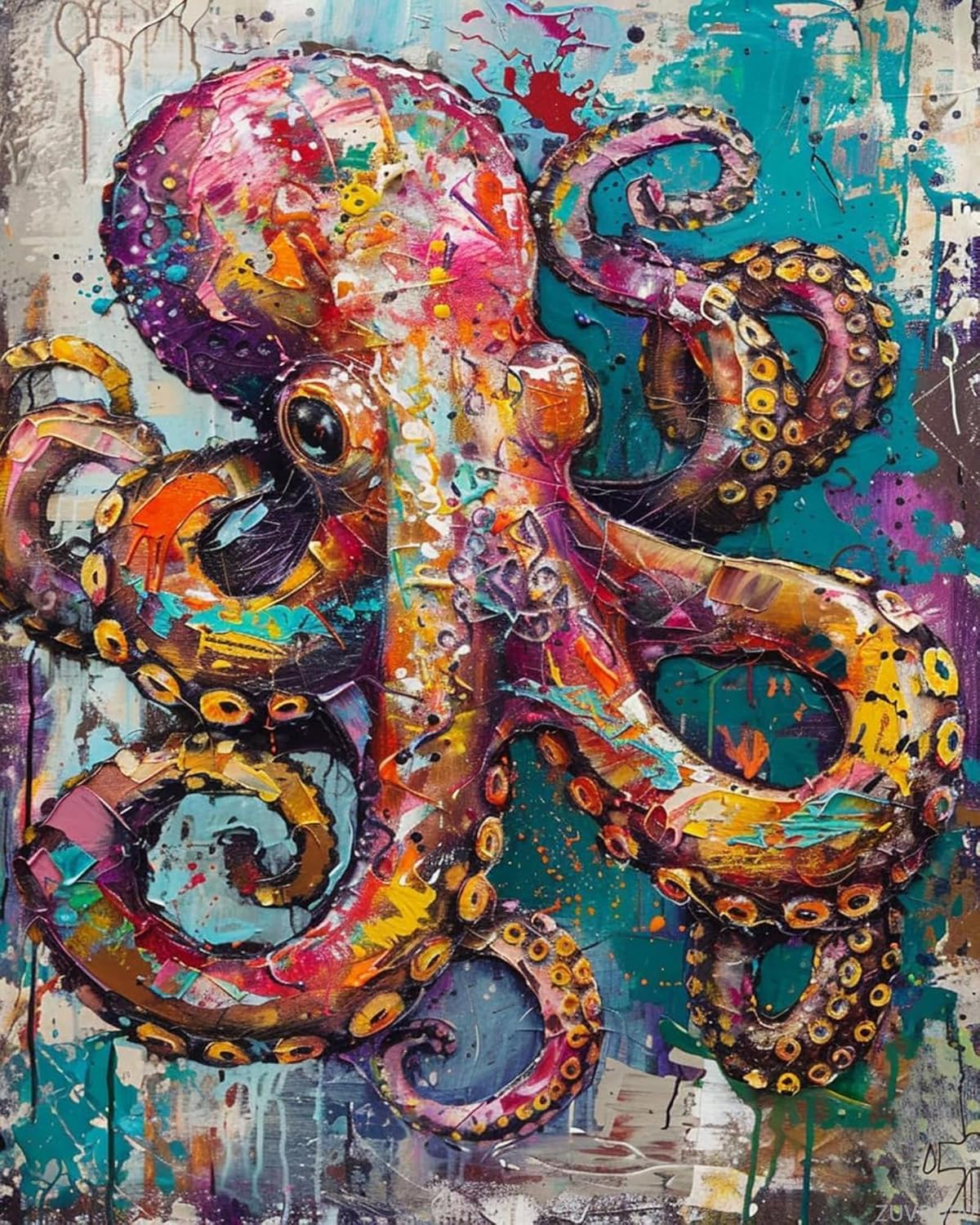ZUVRDIAI Paint by Numbers Kit for Adults Beginner Octopus, DIY Oil Painting Kit on Canvas with Paintbrushes and Acrylic Pigment, for Home Wall Decor 16x20inch Frameless