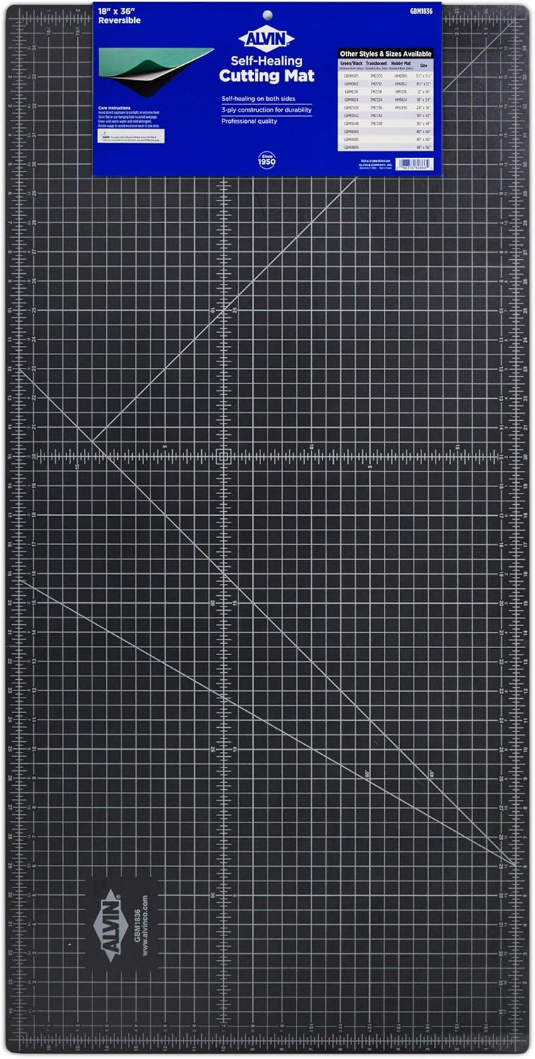 ALVIN Cutting Mat Professional Self-Healing 18" x 36" Model GBM1836 Green/Black Double-Sided, Gridded Rotary Cutting Board for Crafts, Sewing, Fabric - 18 x 36 inches