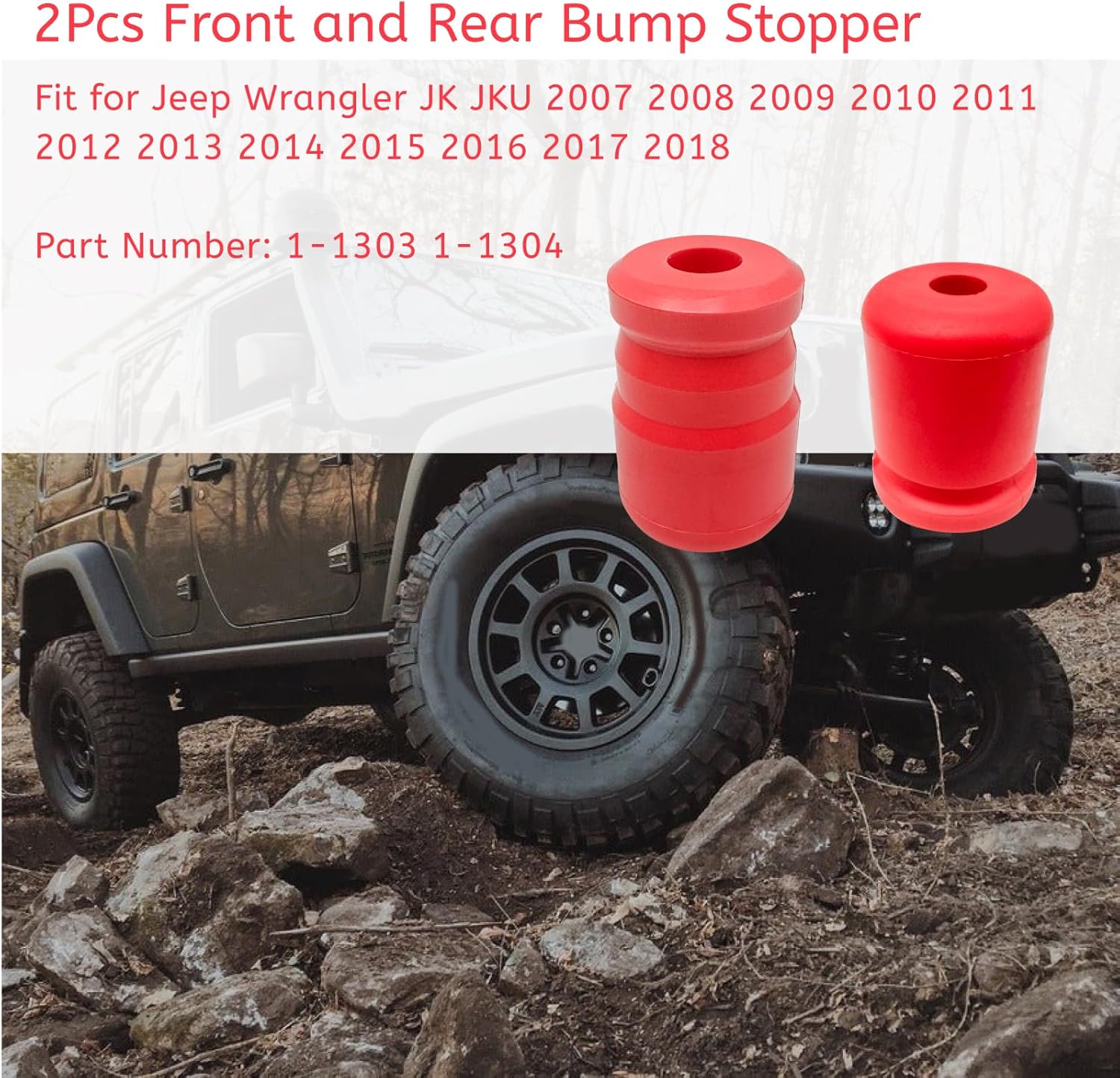 4Pcs 1-1303 Front Bump Stop & 1-1304 Rear Bump Stop Fit for Jeep Wrangler JK/JKU 2007-2018 Jounce Bumper Stops Replacement