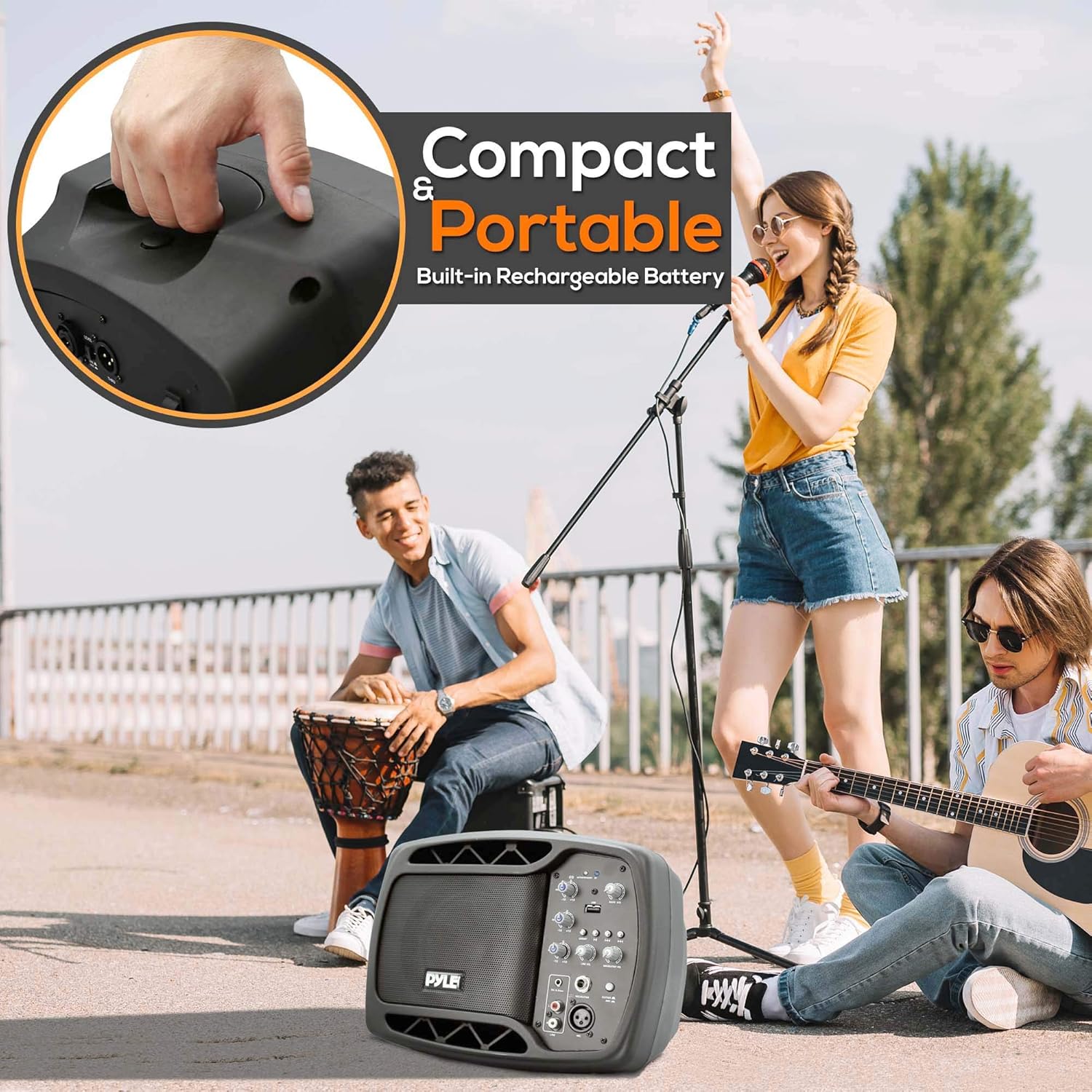 Black Friday Clearance Portable Bluetooth PA Speaker System - 2-Way Full Range Stereo Sound, 120V/200W Max Power Output, Class D Type Amp, 5 Subwoofer w/ 16GB USB Flash Support, Includes Wired Microphone - Pyle PPMNSP52