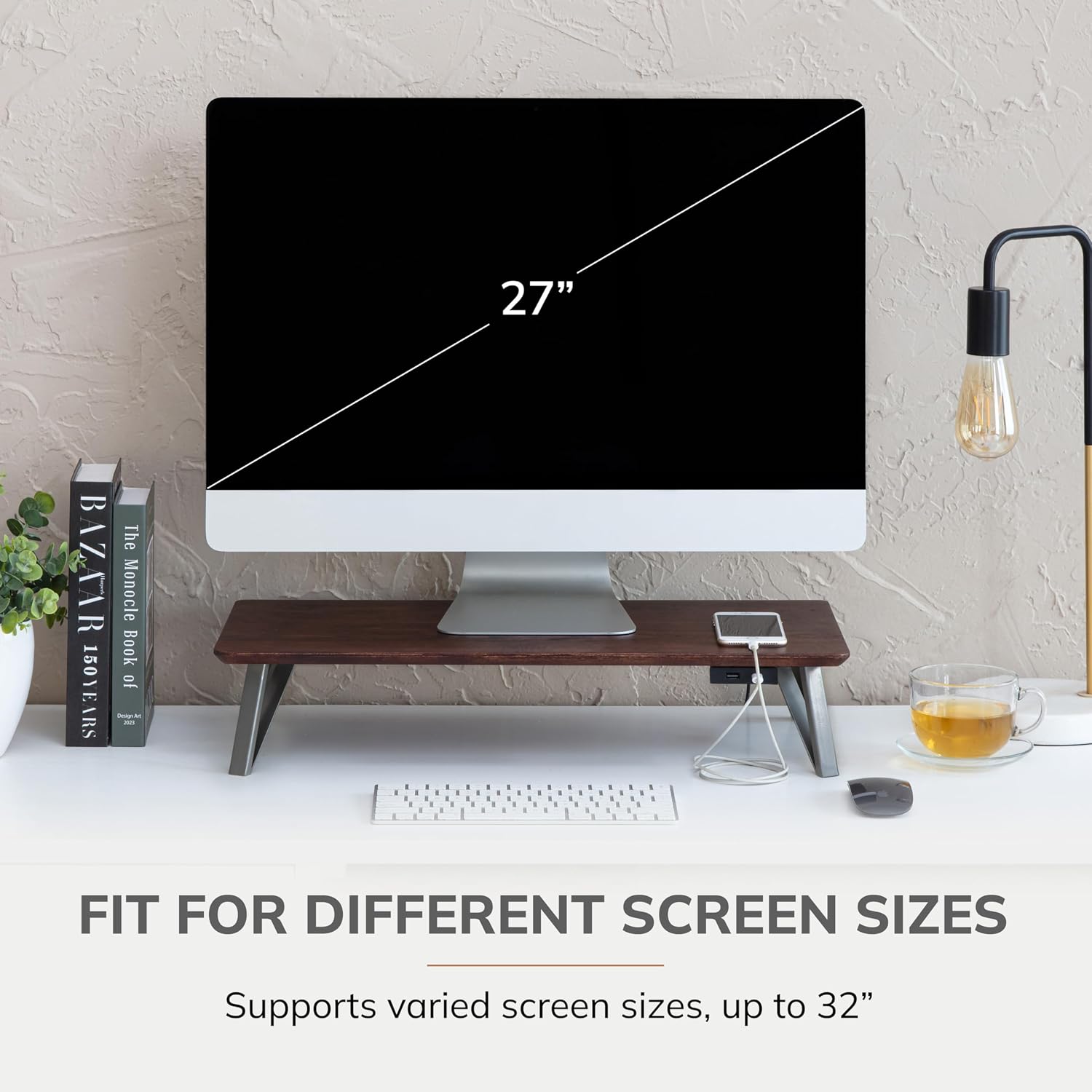 Anji Mountain Monitor Stand - Desktop Organizer & Laptop Riser, Ergonomic Monitor Riser, Space-Saving Monitor Stand for Desk, Durable Construction, Easy Assembly, Ideal for Home & Office,Walnut