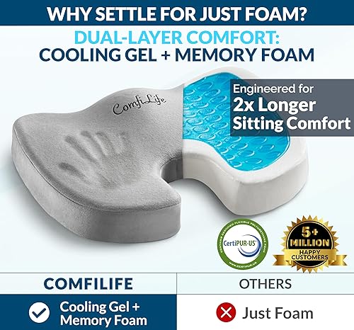 Miniatura 2 de ComfiLife Gel Enhanced Seat Cushion – Office Chair Cushion – Non-Slip Gel & Memory Foam Coccyx Cushion for Tailbone Pain - Desk Chair Car Seat Gris