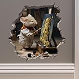 Painter Artist Mouse in Hole Decal - 3D Wall Sticker