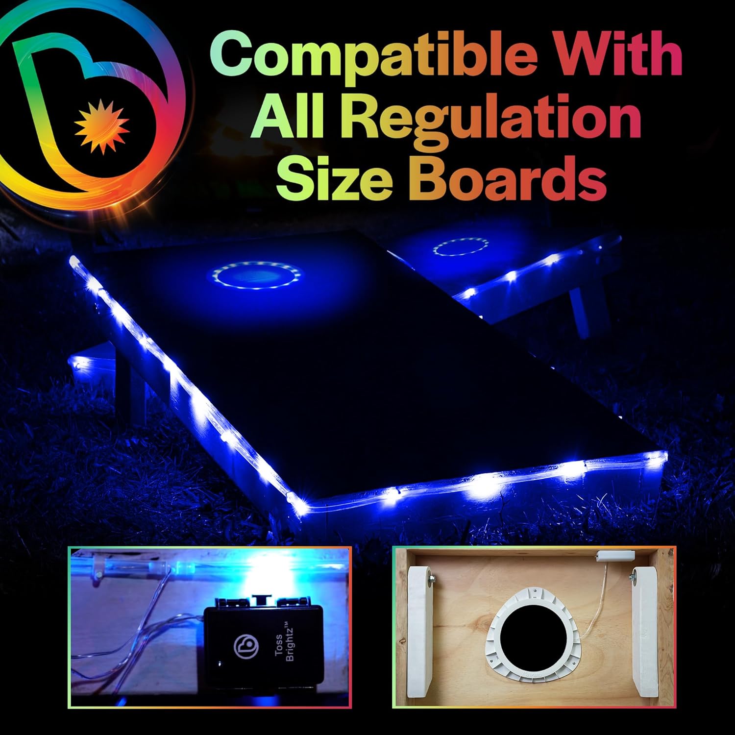 Brightz Premium Cornhole Ring & Edge Light Bundle - Ultimate Brightness (Blue) Includes RingBrightz & TossBrightz