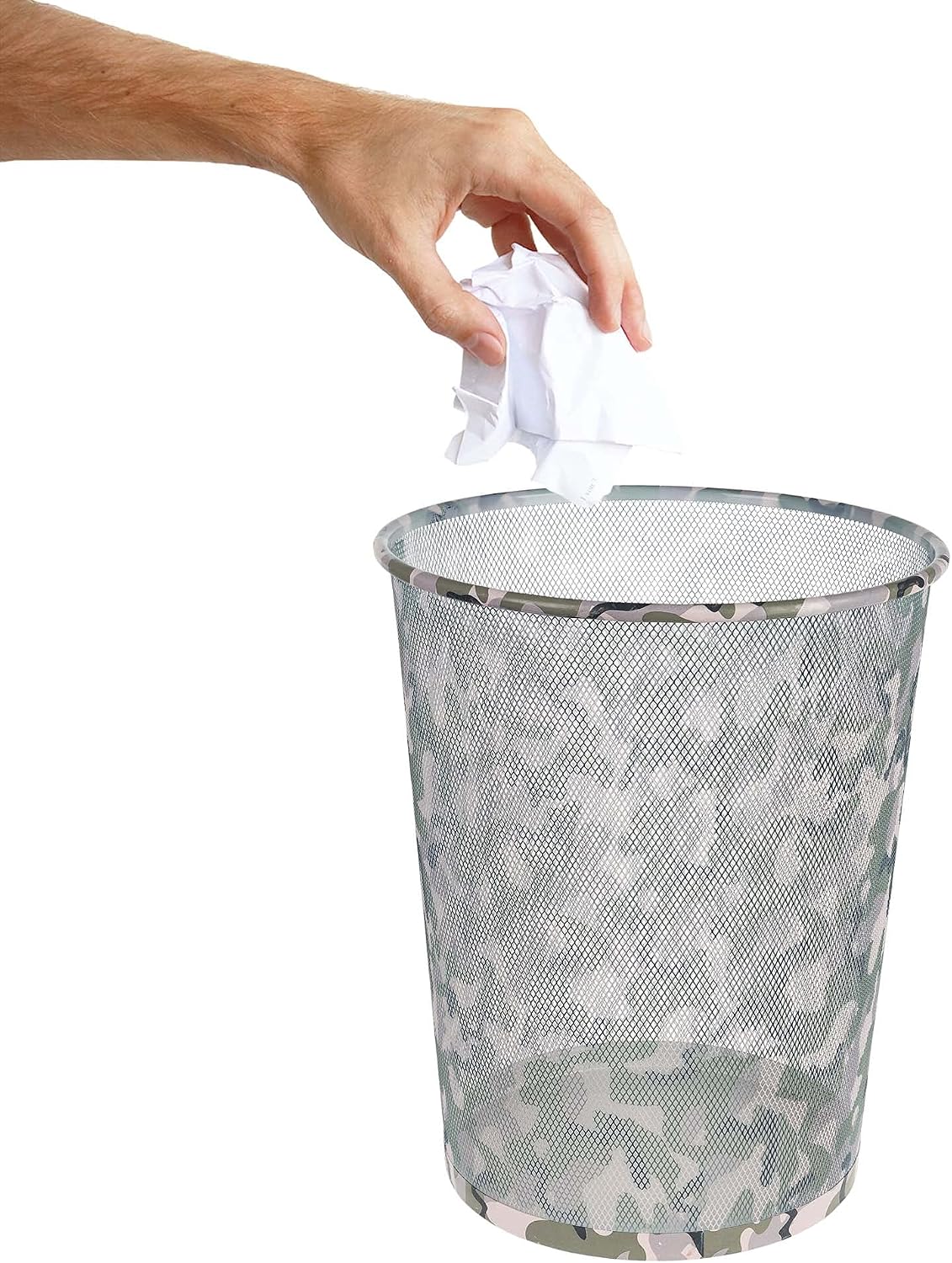 Idena 12095 - Waste Paper Bin Metal Camouflage, Approx. 17.7 Litre Capacity, Bin for Office and Children's Room, Pack of 1
