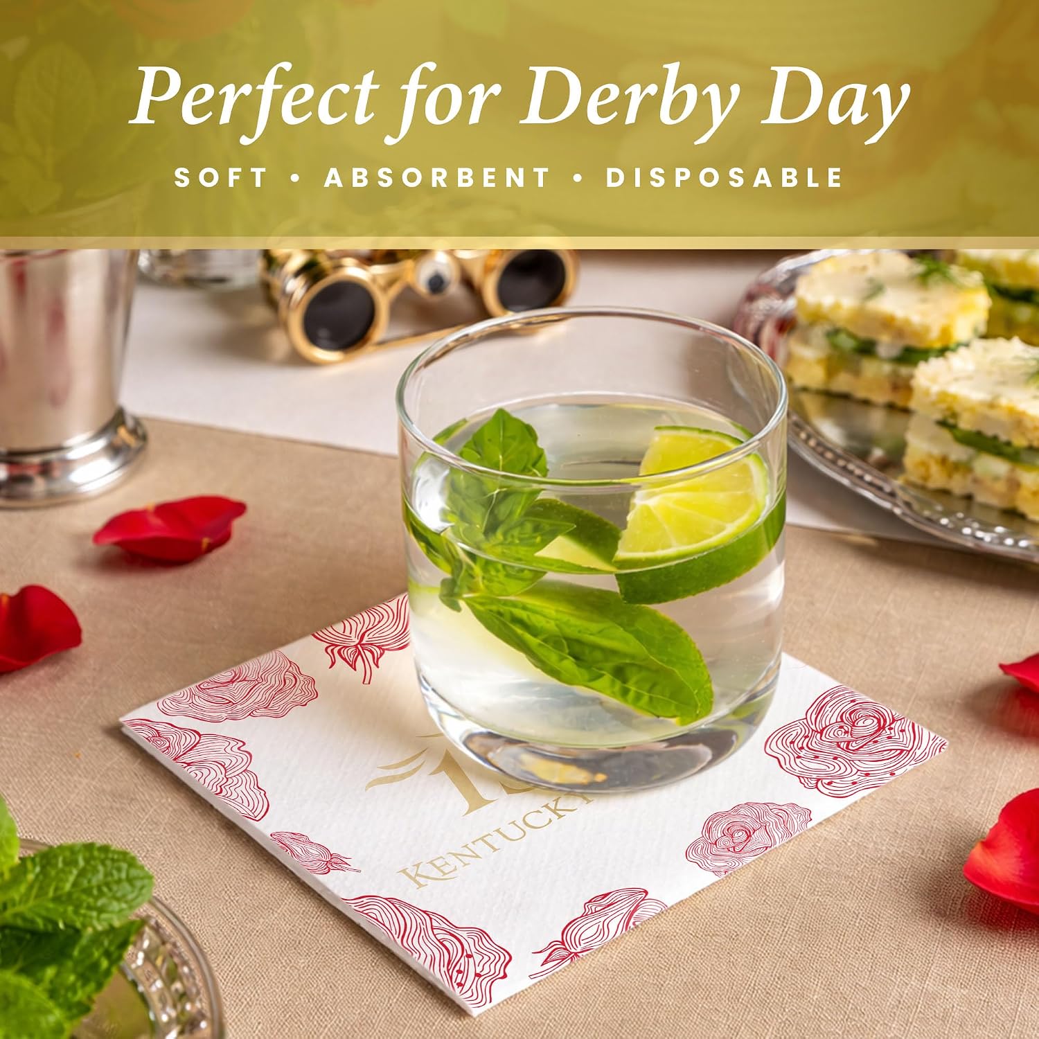 Kentucky Derby 152nd Beverage Napkins 152nd 2026 Derby Decorations - Pack of 16 by Westrick: These napkins measure 6.75" x 6.6"